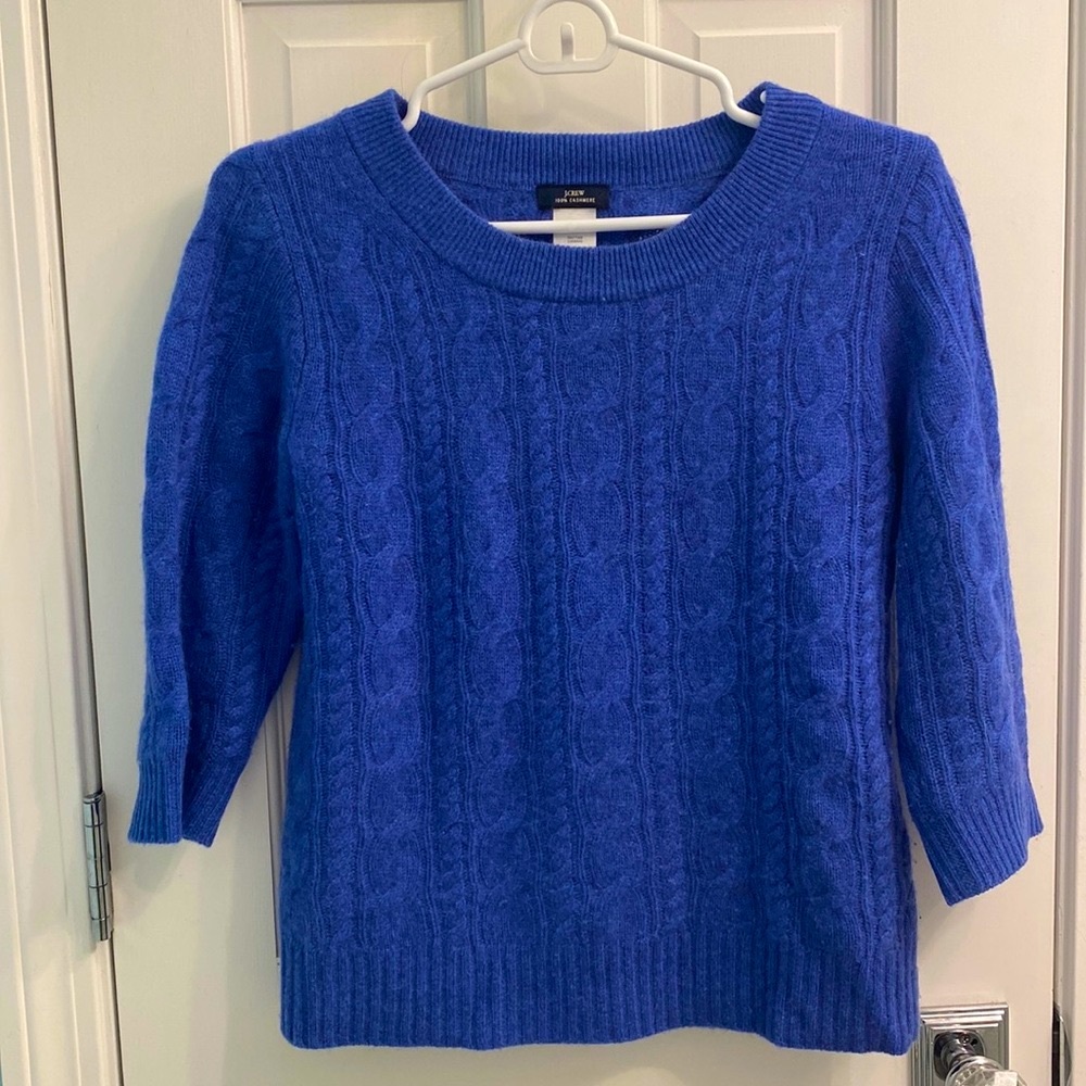 Sapphire blue J Crew Cashmere sweater with 3/4 sleeves